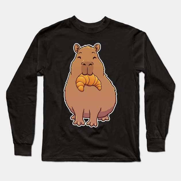 Capybara Croissant Pastry Long Sleeve T-Shirt by capydays